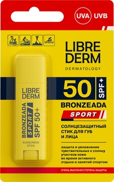 Librederm бронзиада стик для губ и лица солнцезащитный spf 50+ sport 4.8г