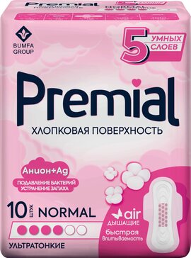 Premial прокладки с крылышками хлопковая поверхность normal wings 10 шт