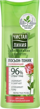 Чистая линия лосьон-тоник для лица 100мл для сухой чувствительной кожи на отваре трав лепестки роз