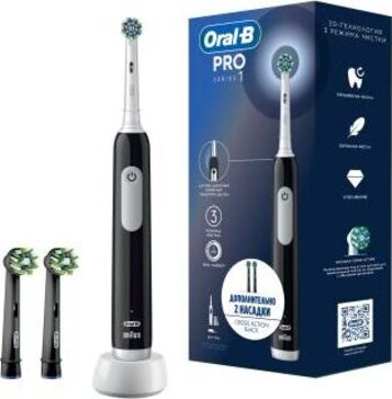 Oral-b щетка зубная электрическая pro 1 тип 3791 с зарядным устр.3757 черная 1 шт + насадка смен.черная crossaction 2 шт