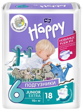 Bella baby happy подгузники детские junior extra 16+кг 18 шт