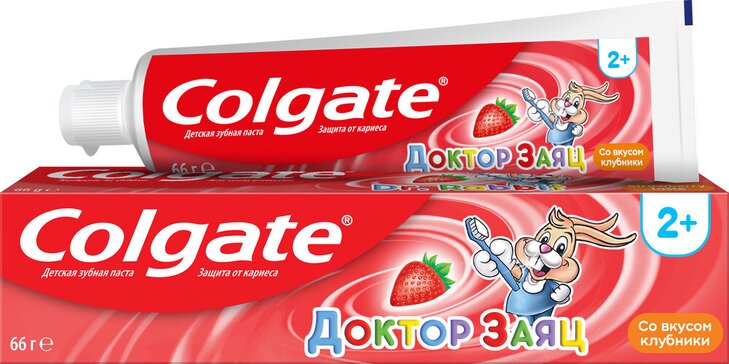 Colgate Зубная паста детская 2+ Доктор Заяц, со вкусом клубники 66 г