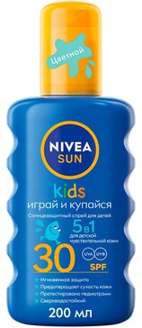 Детский солнцезащитный спрей Nivea Sun Играй и купайся SPF 30, сверхводостойкий, 200 мл.