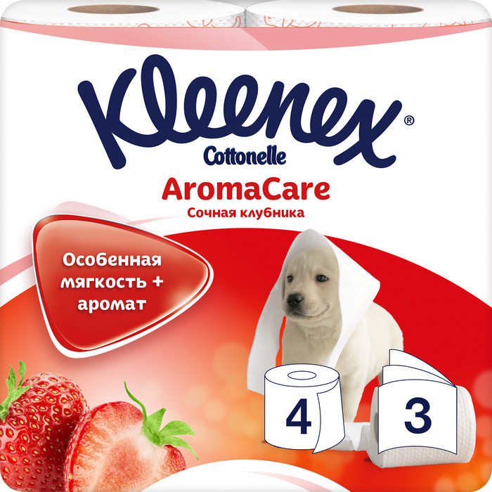 Kleenex туалетная бумага Сочная клубника, 3-х слойная, 4 шт