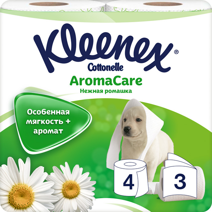 Kleenex туалетная бумага Нежная ромашка, 3-х слойная, 4 шт