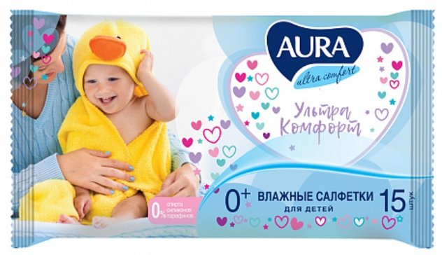 Aura салфетки влажные детские 15 шт