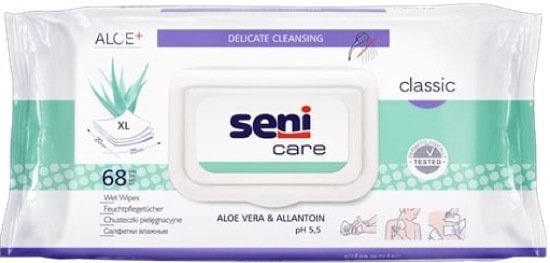 Seni care салфетки влажные sensitive для чувствительной кожи 68 шт алоэ вера/аллантоин