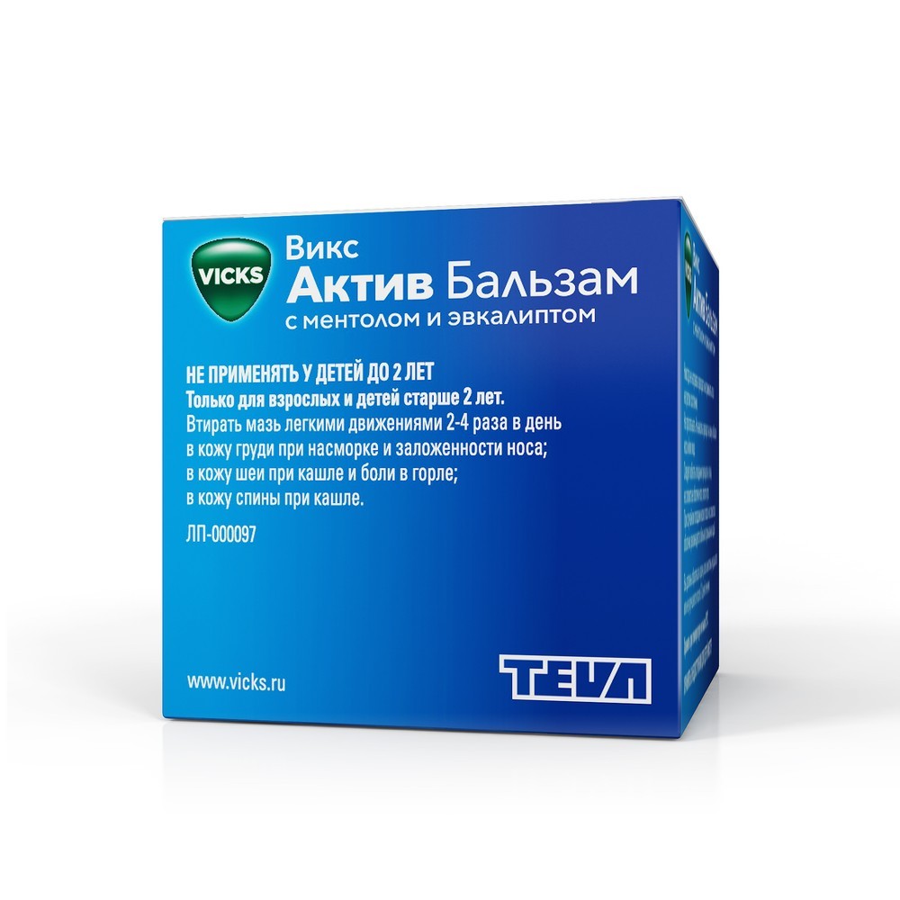 Купить Викс Актив Бальзам с ментолом и эвкалиптом 50гпо выгодной цене в  ближайшей аптеке в городе Пермь. Цена, инструкция на лекарство, препарат