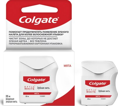 Colgate нить зубная профилактика зубного налета 25м optic white