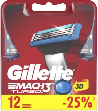 Gillette mach3 turbo кассеты для бритья сменные 12 шт