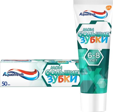 Зубная паста детская Aquafresh Мои большие зубки от 6 до 8 лет с фтором для укрепления зубов, 50 мл