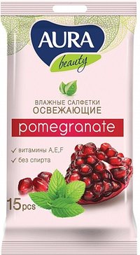 Aura beauty салфетки влажные освежающие 15 шт