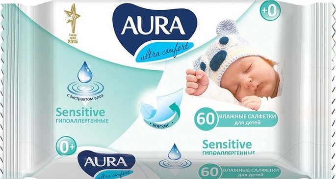 Aura салфетки влажные детские ultra comfort 60 шт