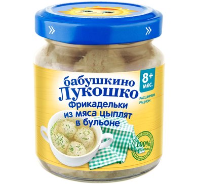 Бабушкино лукошко пюре 100г фрикадельки из мяса цыплят в бульоне