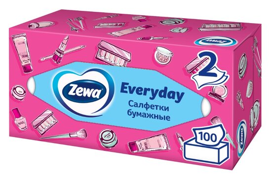 Zewa Everyday Салфетки бумажные в коробке, 2 слоя, 100 шт