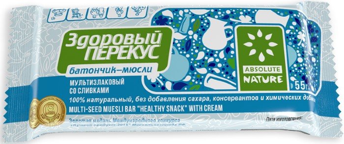 Здоровый перекус батончик-мюсли 55г со сливками