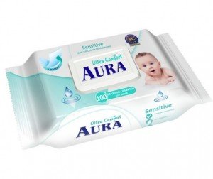 Aura салфетки влажные детские ultra comfort 100 шт с крышкой алоэ/витамин е