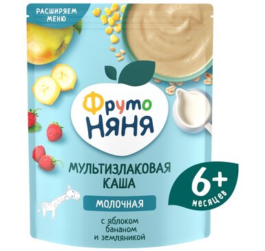 ФрутоНяня Каша молочная мультизлаковая с яблоком, бананом и земляникой 200 г