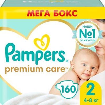 Pampers premium care подгузники new baby 4-8кг 160 шт мега уп.