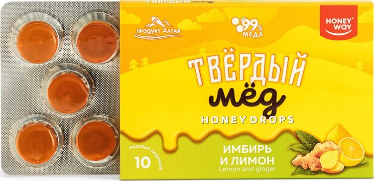 Карамель медовая-твердый мед 30г лимон и имбирь