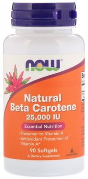 NOW Витамин А, Бета-Каротин 25000 МЕ капс 90 шт