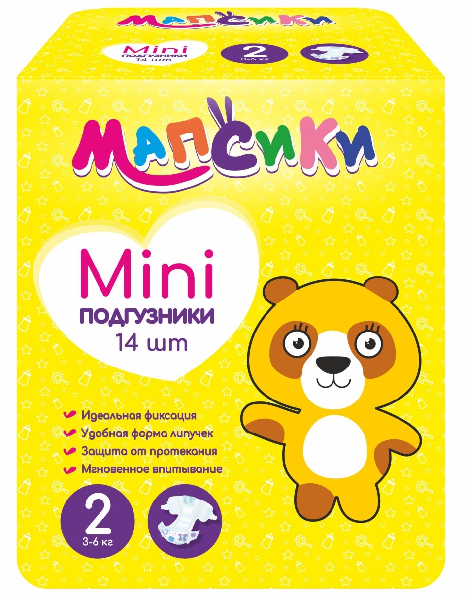 Купить Подгузники детские Мапсики р.mini 3-6кг 14 штпо выгодной цене в  ближайшей аптеке в городе Белгород. Цена, инструкция на лекарство, препарат