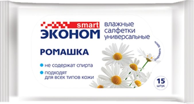 Салфетки влажные эконом smart 15 шт ромашка