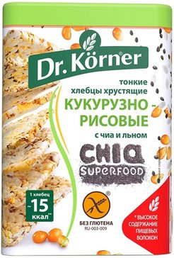 Dr.korner хлебцы хрустящие кукурузно-рисовые 100г с чиа и льном