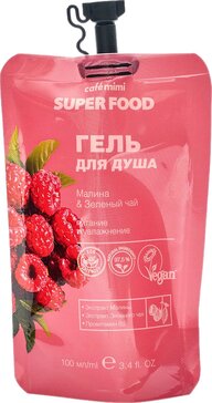 Cafe mimi super food гель для душа 100 мл малина/зеленый чай