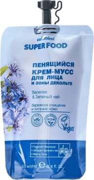 Cafe mimi super food крем-мусс для лица и зоны декольте пенящийся 100 мл  василек/зеленый чай