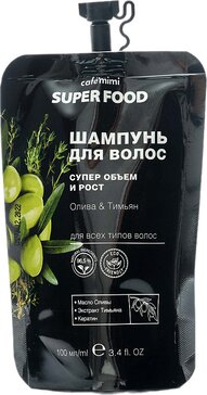 Cafe Mimi super food шампунь для волос супер объем и рост 100 мл олива и тимьян