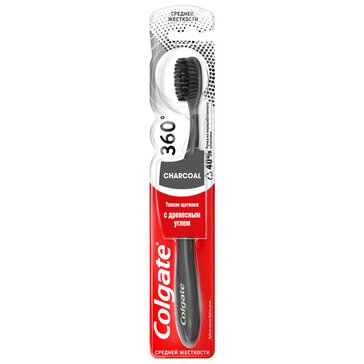 Зубная щетка Colgate 360 Древесный уголь многофункциональная, средней жесткости, цвет в ассортименте 1 шт