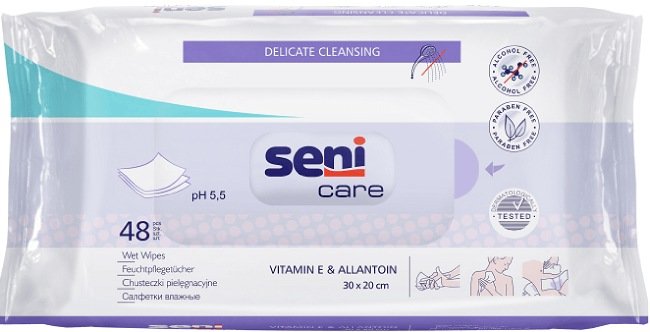 Seni care салфетки влажные 48 шт с витамином е и аллантоином