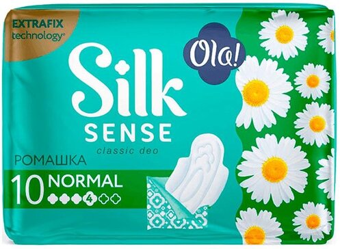 Прокладки Ola! Silk Sense CLASSIC WINGS SINGLES NORMAL, аромат Ромашка в инд.упак. 10 шт