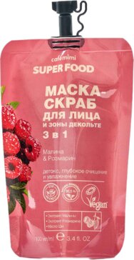 Cafe mimi super food маска-скраб для лица и декальте 3в1 100мл малина и розмарин