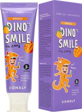 Consly Детская гелевая зубная паста DINOs SMILE c ксилитом и вкусом манго 60 г