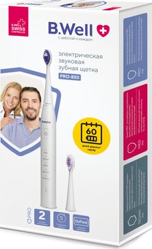 B.Well Электрическая звуковая зубная щетка PRO-850, белая