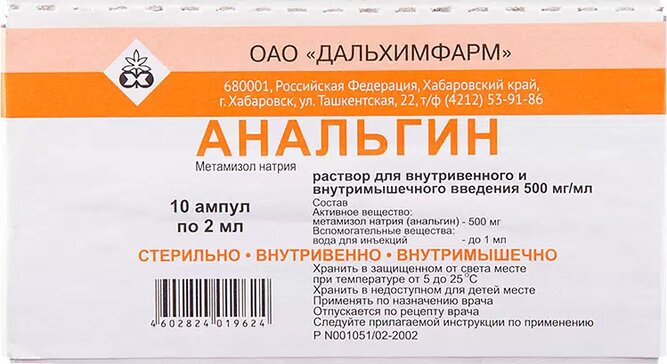 Анальгин раствор для инъекций 500 мг/мл 2 мл амп 10 шт 