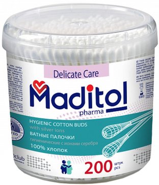 Maditol палочки ватные стакан 200 шт ионы серебра