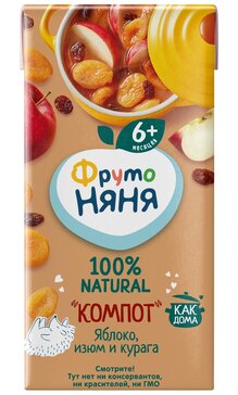 ФрутоНяня Компот из яблок с экстрактом изюма и кураги 200 мл