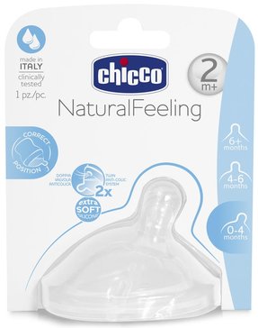 Chicco natural feeling соска силиконовая 2мес.+ средний поток 4084 с флексорами