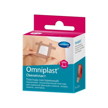 Omniplast Пластырь фиксирующий из текстильной ткани 2,5 см х 5 м, 1 шт