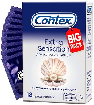 Презервативы Contex Extra Sensation с крупными точками и ребрами 18 шт