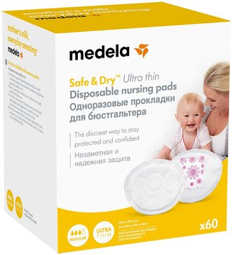 Medela прокладки грудные одноразовые ультра-тонкие 60 шт Safe & Dry Ultra thin