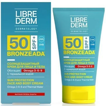 Librederm бронзиада крем солнцезащитный 150мл spf50 омега 3-6-9 и термальная вода