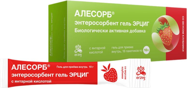 Алесорб Энтеросорбент гель со вкусом клубники 10 г стик 18 шт