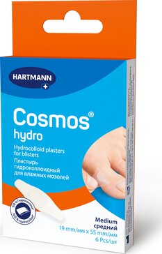 Cosmos hydro Пластырь гидроколлоидный для влажных мозолей средний, 19 мм х 55 мм, 6 шт