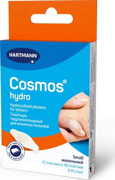 Cosmos hydro Пластырь гидроколлоидный для влажных мозолей маленький, 17 мм х 40 мм, 6 шт