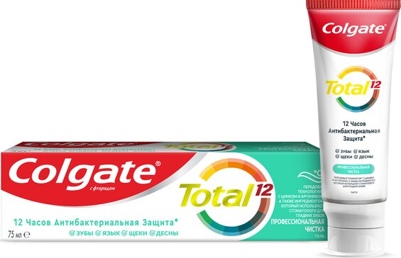 Зубная паста Colgate Total 12 Профессиональная Чистка (гель) для антибактериальной защиты всей полости рта в течение 12 часов, 75 мл