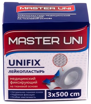 Master uni unifix лейкопластырь гипоаллергенный на тканевой основе 3х500см рулон